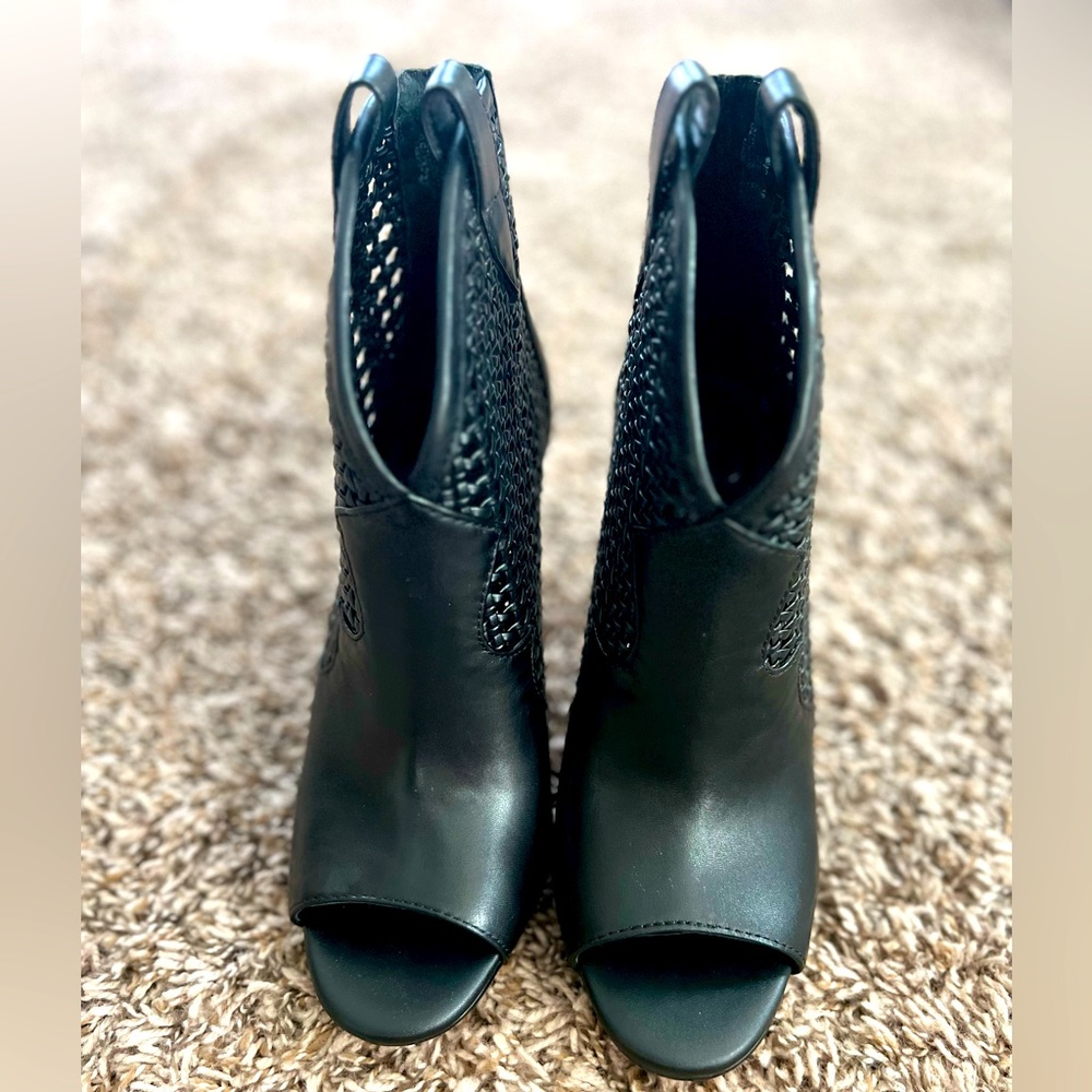 Jessica Simpson perforated leather peep toe “shootie”.